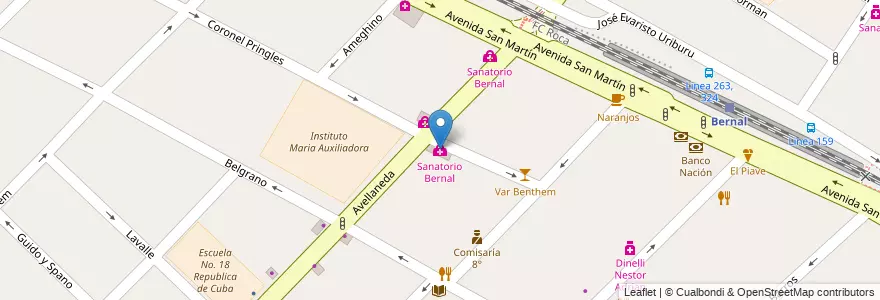 Mapa de ubicacion de Sanatorio Bernal en Argentine, Province De Buenos Aires, Partido De Quilmes, Bernal.