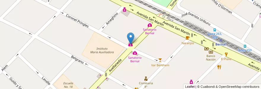 Mapa de ubicacion de Sanatorio Bernal en Arjantin, Buenos Aires, Partido De Quilmes, Bernal.