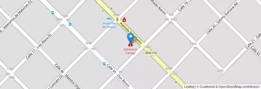 Mapa de ubicacion de Sanatorio Caroya en 阿根廷, Córdoba, Departamento Colón, Pedanía Cañas, Municipio De Colonia Caroya, Colonia Caroya.