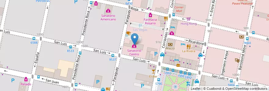 Mapa de ubicacion de Sanatorio Centro en Argentina, Santa Fe, Departamento Rosario, Municipio De Rosario, Rosario.