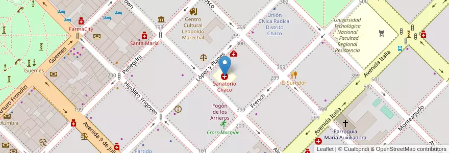 Mapa de ubicacion de Sanatorio Chaco en アルゼンチン, チャコ州, Departamento San Fernando, Resistencia, Resistencia.