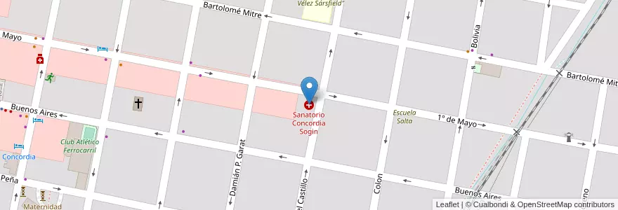 Mapa de ubicacion de Sanatorio Concordia Sogin en الأرجنتين, إنتري ريوس, Departamento Concordia, Distrito Suburbios, Concordia, Concordia.
