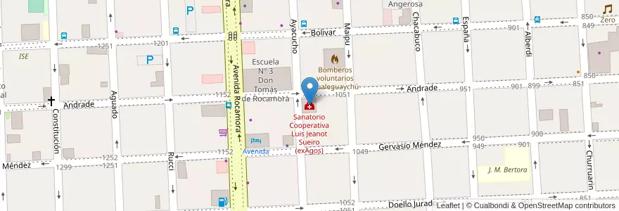 Mapa de ubicacion de Sanatorio Cooperativa Luis Jeanot Sueiro (exAgos) en 아르헨티나, 엔트레리오스주, Departamento Gualeguaychú, Gualeguaychú, Gualeguaychú, Distrito Costa Uruguay Sur.