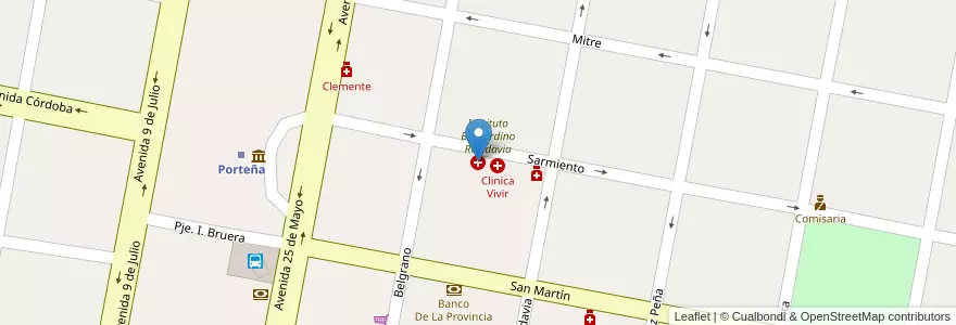 Mapa de ubicacion de Sanatorio Córdoba en Arjantin, Córdoba, Departamento San Justo, Pedanía Libertad, Municipio De Porteña.