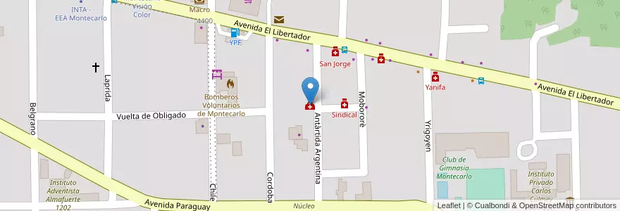 Mapa de ubicacion de Sanatorio Dallmann en الأرجنتين, Misiones, Departamento Montecarlo, Municipio De Montecarlo, Montecarlo.