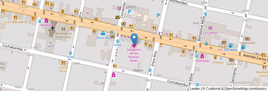 Mapa de ubicacion de Sanatorio de los Buenos Ayres en アルゼンチン, サンタフェ州, Departamento Rosario, Municipio De Rosario, ロサリオ.