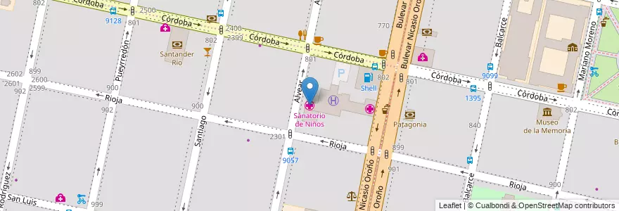 Mapa de ubicacion de Sanatorio de Niños en アルゼンチン, サンタフェ州, Departamento Rosario, Municipio De Rosario, ロサリオ.