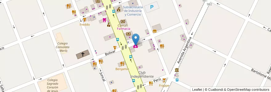 Mapa de ubicacion de Sanatorio Del Oeste IMC en アルゼンチン, ブエノスアイレス州, Partido De Merlo, Merlo.