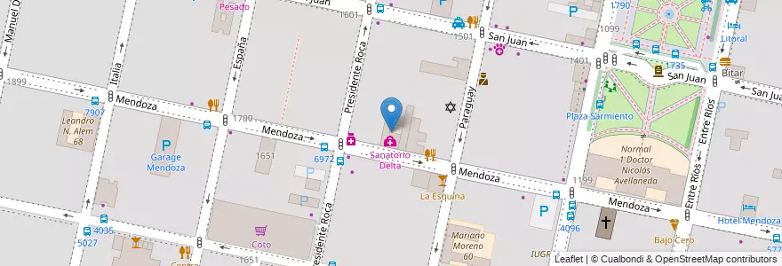 Mapa de ubicacion de Sanatorio Delta en آرژانتین, سانتافه, Departamento Rosario, Municipio De Rosario, تسبیح.