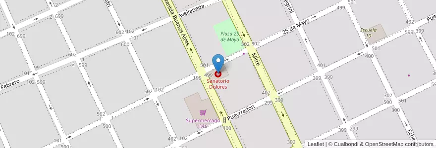 Mapa de ubicacion de Sanatorio Dolores en アルゼンチン, ブエノスアイレス州, Partido De Dolores, Dolores.