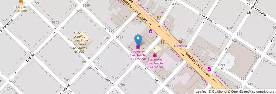Mapa de ubicacion de Sanatorio Eva Duarte (Ex Emhsa) en Argentina, Provincia Di Buenos Aires, Partido De General Pueyrredón, Mar Del Plata.
