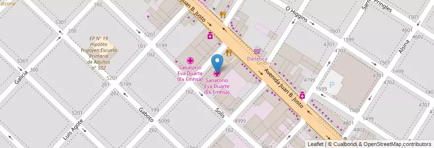 Mapa de ubicacion de Sanatorio Eva Duarte (Ex Emhsa) en Arjantin, Buenos Aires, Partido De General Pueyrredón, Mar Del Plata.