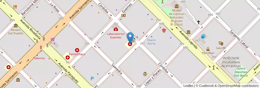 Mapa de ubicacion de Sanatorio Frangioli en アルゼンチン, チャコ州, Departamento San Fernando, Resistencia, Resistencia.