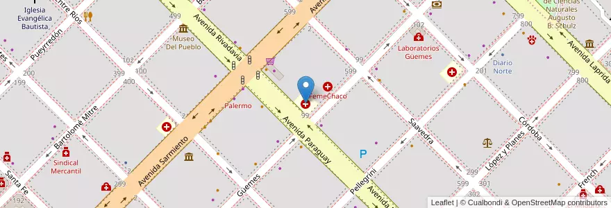 Mapa de ubicacion de Sanatorio Güemes en Arjantin, Chaco, Departamento San Fernando, Resistencia, Resistencia.