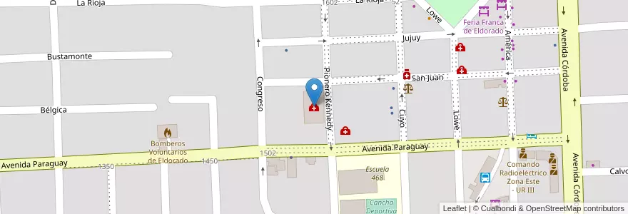 Mapa de ubicacion de Sanatorio IMI (Instituto Materno Infantil) en 아르헨티나, Misiones, Departamento Eldorado, Municipio De Eldorado, Eldorado.