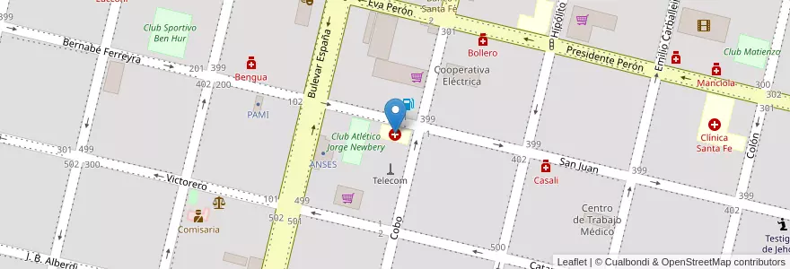 Mapa de ubicacion de Sanatorio Modelo en Arjantin, Santa Fe, Departamento General López, Municipio De Rufino.