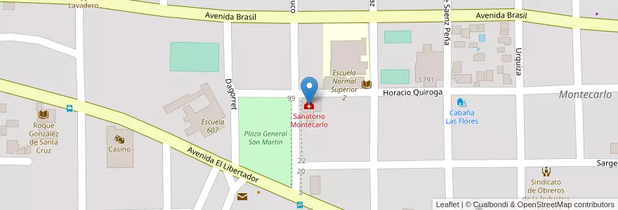 Mapa de ubicacion de Sanatorio Montecarlo en Arjantin, Misiones, Departamento Montecarlo, Municipio De Montecarlo, Montecarlo.