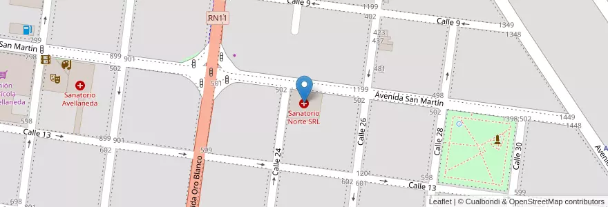 Mapa de ubicacion de Sanatorio Norte SRL en Arjantin, Santa Fe, Departamento General Obligado, Municipio De Avellaneda.