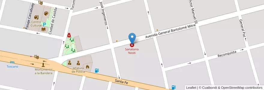 Mapa de ubicacion de Sanatorio Nosti en アルゼンチン, サンタフェ州, Departamento Castellanos, Municipio De Rafaela.