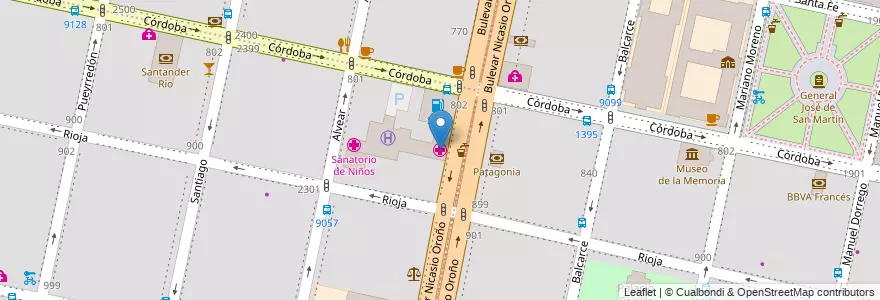 Mapa de ubicacion de Sanatorio Parque en アルゼンチン, サンタフェ州, Departamento Rosario, Municipio De Rosario, ロサリオ.