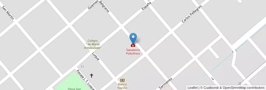 Mapa de ubicacion de Sanatorio Policlínico en アルゼンチン, コルドバ州, Departamento San Justo, Pedanía Sacanta, Municipio De Las Varillas, Las Varillas.