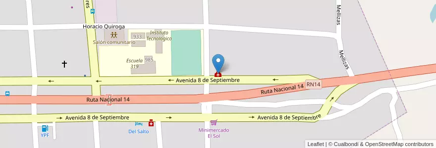 Mapa de ubicacion de Sanatorio Regional en Argentina, Misiones, Departamento Cainguás, Municipio De Aristóbulo Del Valle, Villa Salto Encantado.