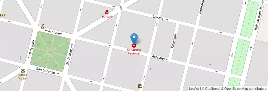 Mapa de ubicacion de Sanatorio Regional en الأرجنتين, سانتا في, Departamento Iriondo, Municipio De Totoras.