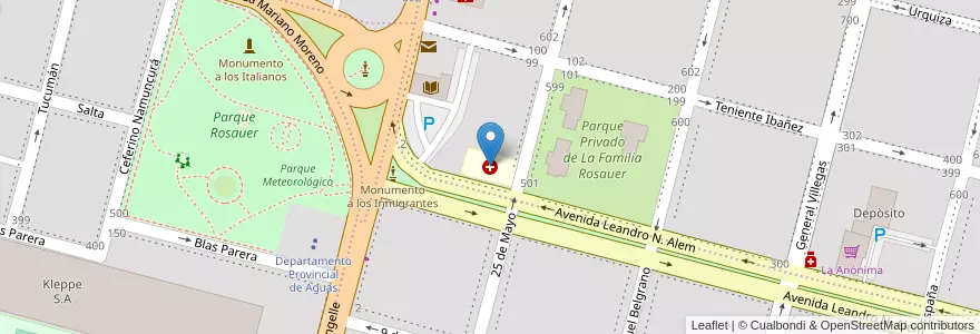 Mapa de ubicacion de Sanatorio Rio Negro en 아르헨티나, 칠레, 리오네그로주, Cipolletti, Departamento General Roca.