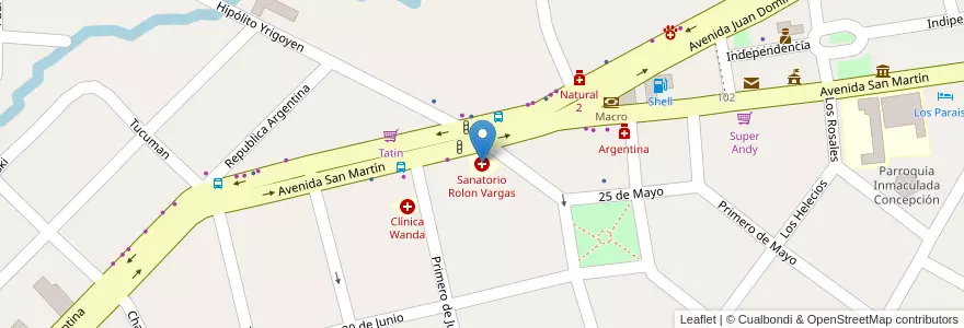 Mapa de ubicacion de Sanatorio Rolon Vargas en آرژانتین, Misiones, Departamento Iguazú, Municipio De Wanda.