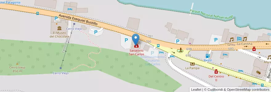 Mapa de ubicacion de Sanatorio San Carlos en アルゼンチン, チリ, リオネグロ州, Departamento Bariloche, Municipio De San Carlos De Bariloche, San Carlos De Bariloche.