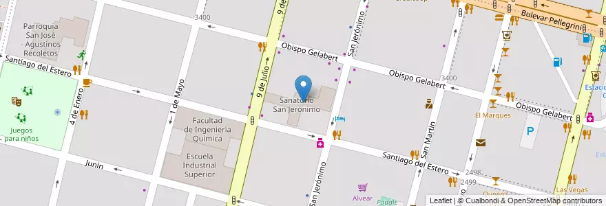 Mapa de ubicacion de Sanatorio San Jerónimo en Arjantin, Santa Fe, Departamento La Capital, Santa Fe Capital, Santa Fe.