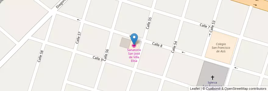 Mapa de ubicacion de Sanatorio San José de Villa Elisa, Villa Elisa en آرژانتین, استان بوئنوس آیرس, Partido De La Plata, Villa Elisa.