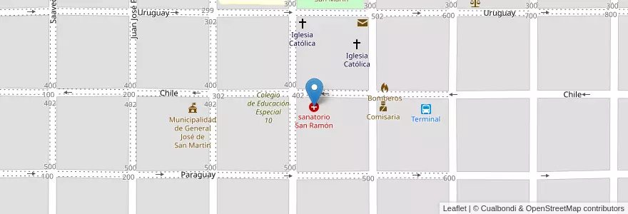 Mapa de ubicacion de sanatorio San Ramón en Arjantin, Chaco, Departamento Libertador General San Martín, Municipio De General José De San Martín.