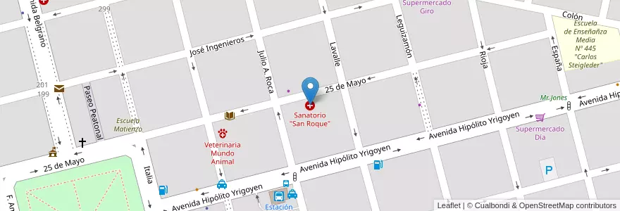 Mapa de ubicacion de Sanatorio "San Roque" en Argentina, Santa Fe, Departamento Castellanos, Municipio De Sunchales.