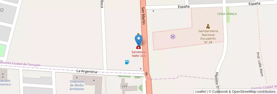 Mapa de ubicacion de Sanatorio Valle Uco en Arjantin, Şili, Mendoza, Departamento Tunuyán, Distrito El Totoral.