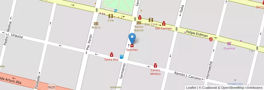 Mapa de ubicacion de Sanchez en Argentinië, Córdoba, Departamento San Javier, Pedanía Dolores, Municipio De Villa Dolores, Villa Dolores.