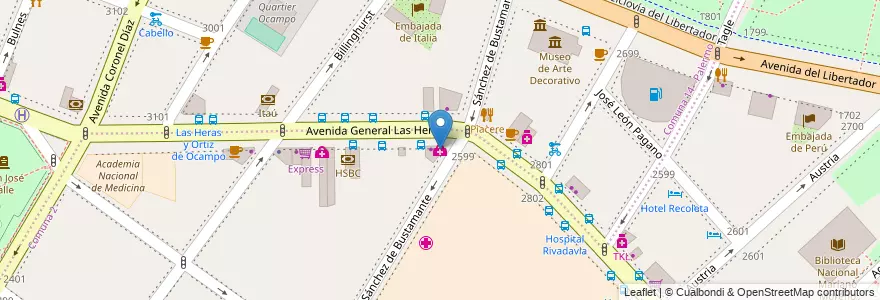 Mapa de ubicacion de Sancor Salud, Recoleta en アルゼンチン, Ciudad Autónoma De Buenos Aires, Comuna 2, ブエノスアイレス.