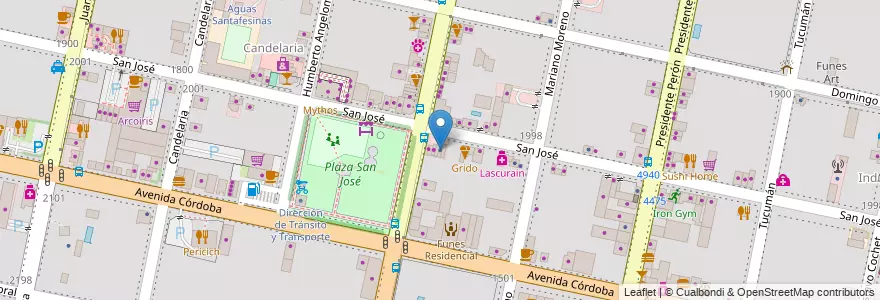 Mapa de ubicacion de Sancor Seguros en الأرجنتين, سانتا في, Departamento Rosario, Municipio De Funes, Funes.