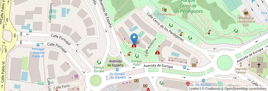 Mapa de ubicacion de Sanitas Pozuelo en Spagna, Comunidad De Madrid, Comunidad De Madrid, Área Metropolitana De Madrid Y Corredor Del Henares, Pozuelo De Alarcón.