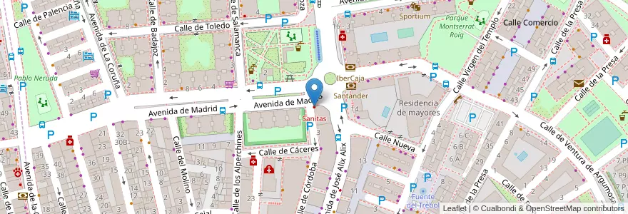 Mapa de ubicacion de Sanitas en İspanya, Comunidad De Madrid, Comunidad De Madrid, Área Metropolitana De Madrid Y Corredor Del Henares, San Fernando De Henares, Coslada.