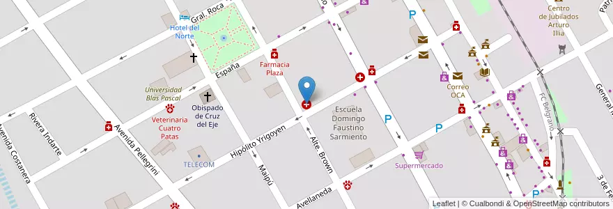 Mapa de ubicacion de SANOS Ex-Clínica San Carlos en アルゼンチン, コルドバ州, Departamento Cruz Del Eje, Municipio De Cruz Del Eje, Pedanía Cruz Del Eje, Cruz Del Eje.