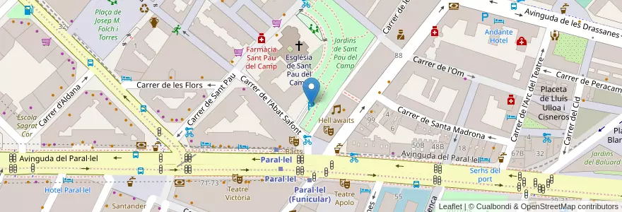 Mapa de ubicacion de Sant Pau del Camp en إسبانيا, كتالونيا, برشلونة, بارسلونس, Barcelona.