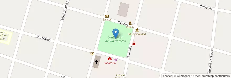 Mapa de ubicacion de Santa Rosa de Río Primero en Аргентина, Кордова, Departamento Río Primero, Pedanía Santa Rosa, Municipio De Santa Rosa De Río Primero.