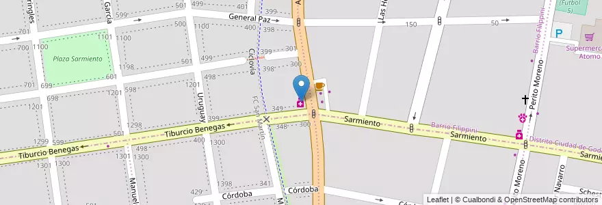 Mapa de ubicacion de Santa Rosa en アルゼンチン, チリ, メンドーサ州, Godoy Cruz, Departamento Godoy Cruz.