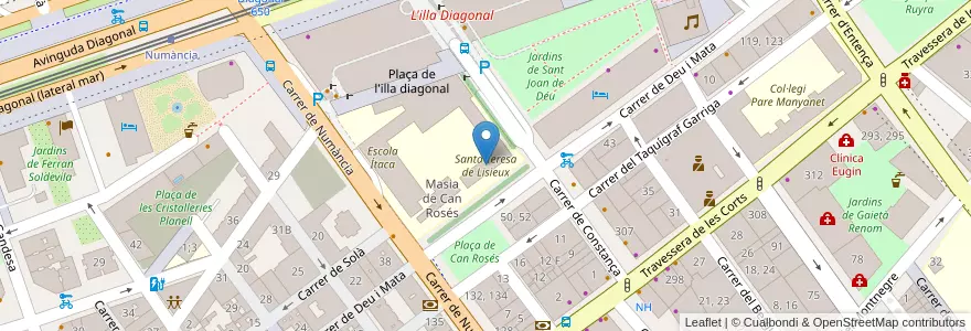 Mapa de ubicacion de Santa Teresa de Lisieux en إسبانيا, كتالونيا, برشلونة, بارسلونس, Barcelona.