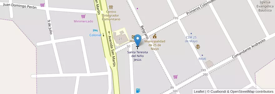 Mapa de ubicacion de Santa Teresita del Niño Jesús en アルゼンチン, ミシオネス州, Departamento Veinticinco De Mayo, Municipio De Veinticinco De Mayo, Veinticinco De Mayo.