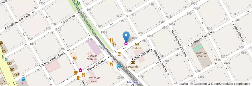 Mapa de ubicacion de Santa Teresita en アルゼンチン, ブエノスアイレス州, Partido De San Isidro, Martínez.