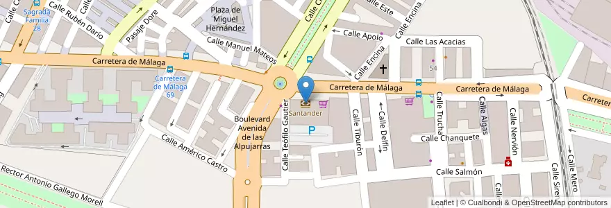 Mapa de ubicacion de Santander en Espanha, Andaluzia, Granada, Comarca De La Vega De Granada, Granada.