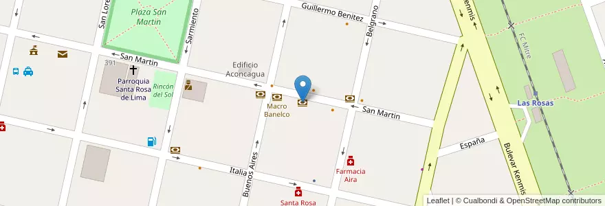 Mapa de ubicacion de Santander Banelco en アルゼンチン, サンタフェ州, Departamento Belgrano, Municipio De Las Rosas.