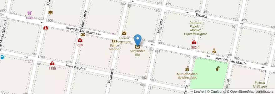 Mapa de ubicacion de Santander Río en Arjantin, Corrientes, Departamento Mercedes, Municipio De Mercedes.